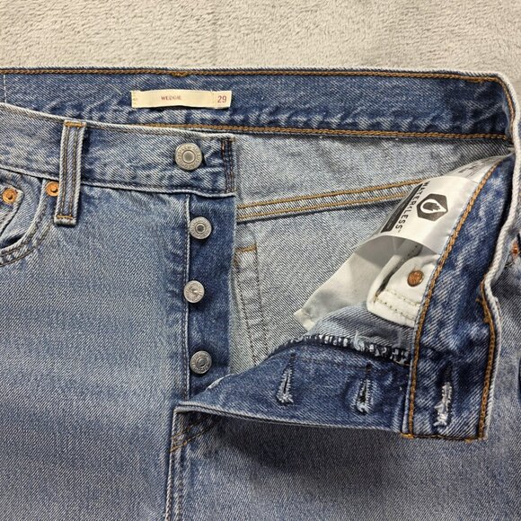 Levi's Wedgie Straight Jeans Womens 29 Blue High Rise Button Fly Raw Hem Cropped - Picture 2 of 15